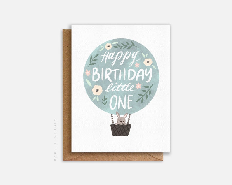 carte de voeux de premier anniversaire en montgolfière | Joyeux anniversaire tout-petit | Carte de voeux - BIR006P (rose), BIR006B (bleu) image 1