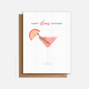 carte d'anniversaire Happy Hour | Cocktail Margarita rose | Carte de voeux d'anniversaire – BIR002 image 1