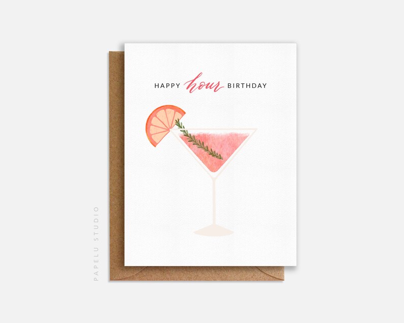 carte d'anniversaire Happy Hour | Cocktail Margarita rose | Carte de voeux d'anniversaire – BIR002 image 1