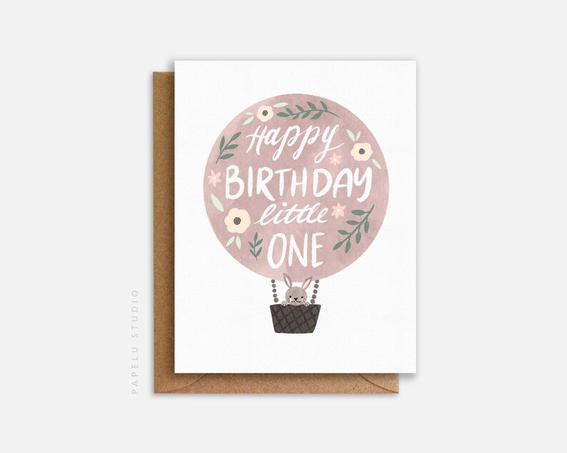 carte de voeux de premier anniversaire en montgolfière | Joyeux anniversaire tout-petit | Carte de voeux - BIR006P (rose), BIR006B (bleu) image 2