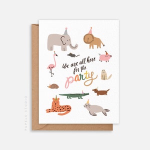 de voeux d'anniversaire | Animal de zoo Nous sommes tous là pour la fête - BIR010