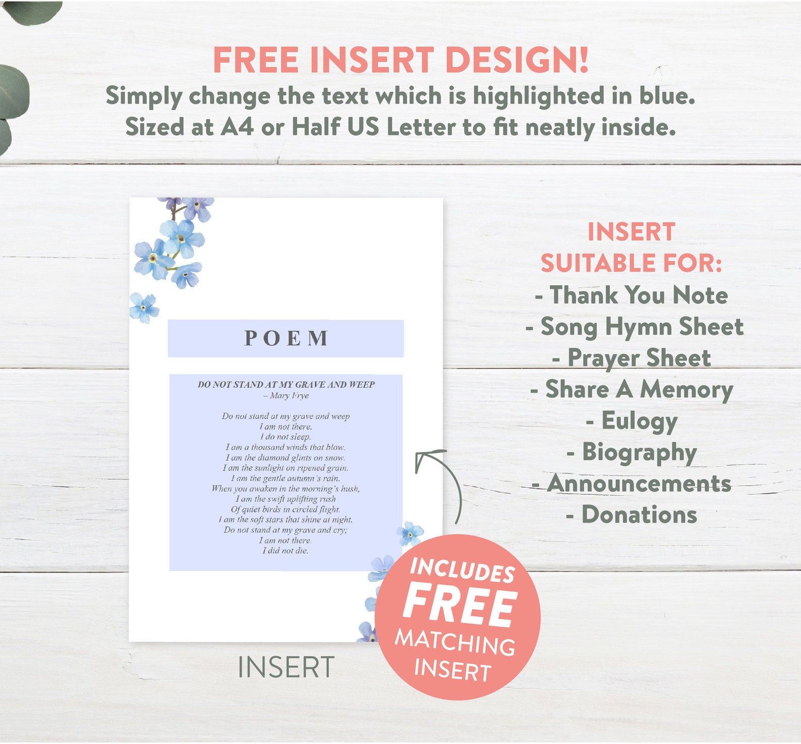 Forget Me Not Funeral Program Template Funeral Service Sheet Printable ...