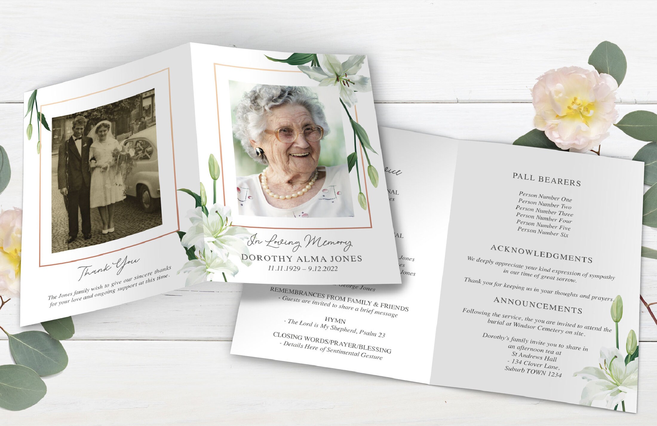 White Lily Funeral Program Template Funeral Service Template Printable