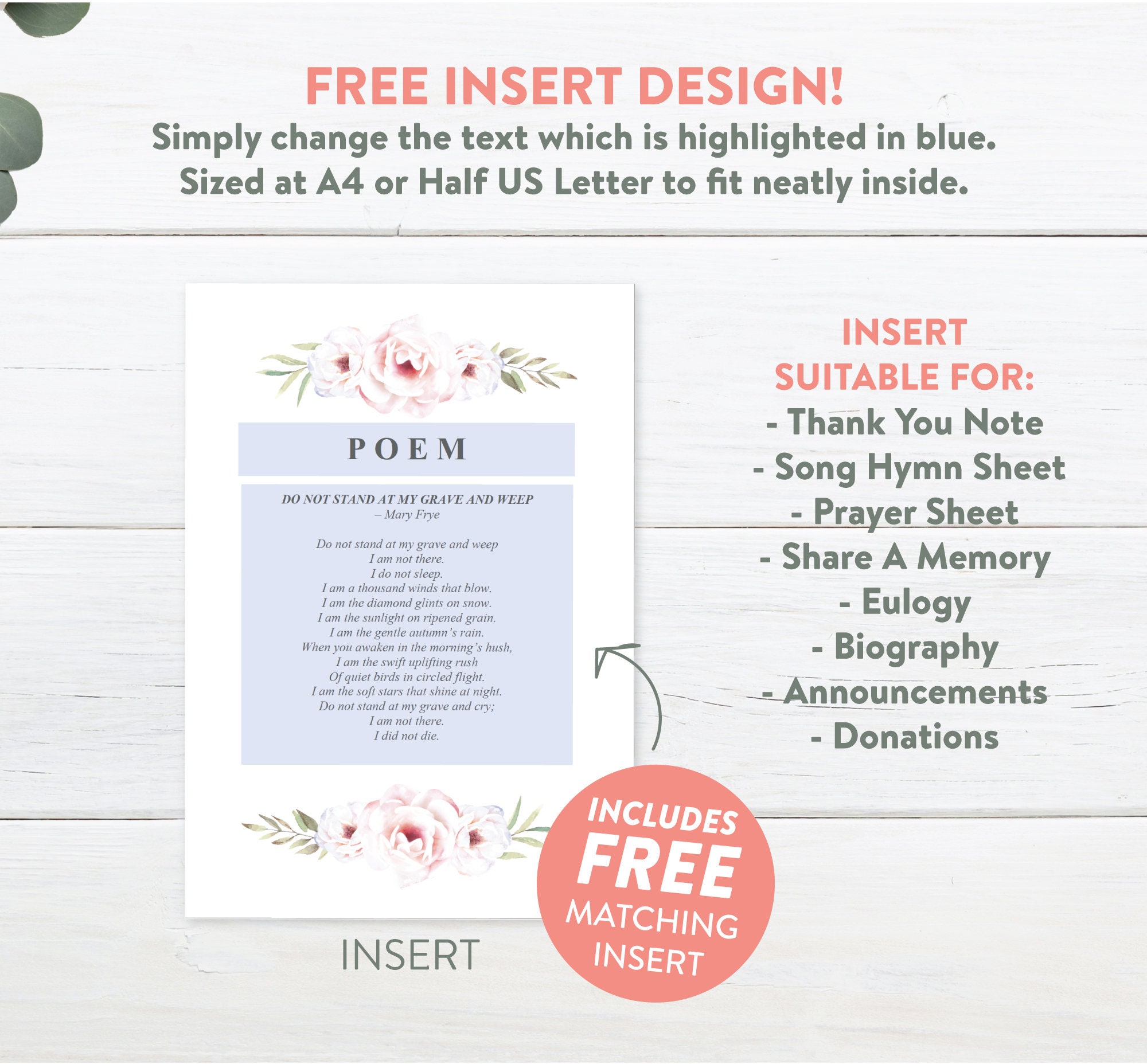 Pink Roses - Funeral Program Template - Funeral Service Sheet ...