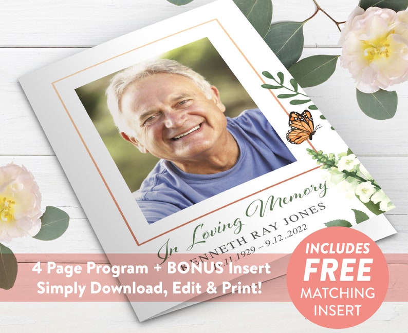 Monarch Butterfly Funeral Program Template Funeral Service Etsy