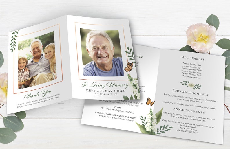 Monarch Butterfly Funeral Program Template Funeral Service Etsy