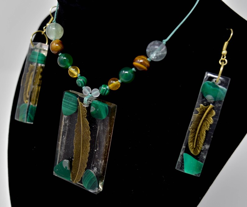 Orgone energy Malachite Orgonite Necklace /& Earring Set for Heart Chakra Taurus Birthstone,EMF protection Healing and Well-being