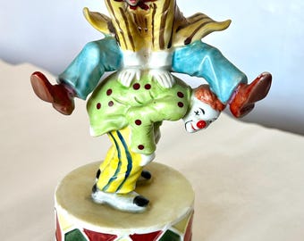 Vintage Musical Porcelain Clowns Figurine  c1980s Plays "Close To You" whilst Rotating