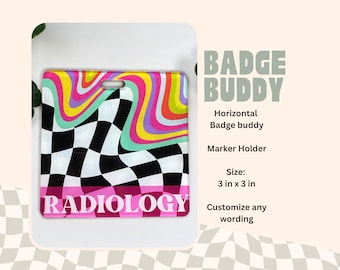 Retro geruite badge Buddy | Radiologieverpleegkundige Rad Tech Badge Card | Badgehouder voor gezondheidszorg | Verpleegkundige cadeau | Accessoire voor medische studenten