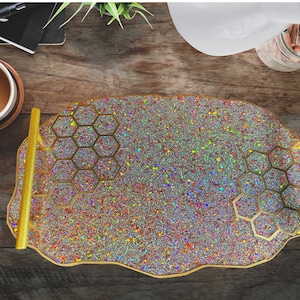 14&quot; Geode-Shaped Glitter Acrylic Tray - Unique Handcrafted Decorative Tray for Home & Office