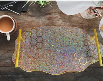 14" Geode-Shaped Glitter Acrylic Tray - Unique Handcrafted Decorative Tray for Home & Office