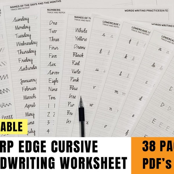 Printable Sharp Edge Cursive handwriting worksheets | handwriting worksheets | 38 A4 Pages for Sharp cursive handwriting practice | PDF's