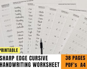 Printable Sharp Edge Cursive handwriting worksheets | handwriting worksheets | 38 A4 Pages for Sharp cursive handwriting practice | PDF's