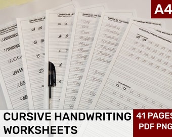 Printable Cursive handwriting worksheets | Printable handwriting worksheets | 41 Pages for cursive handwriting practice | size- A4 PDF & PNG