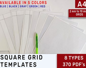 Printable Square grid templates(Size:A4) for handwriting practices, Study Notes , Math's and Science Drawings, Graphs(For Kids and Adults))