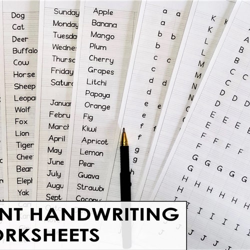 Printable Print Handwriting Worksheetsa412pages Uppercase Etsy