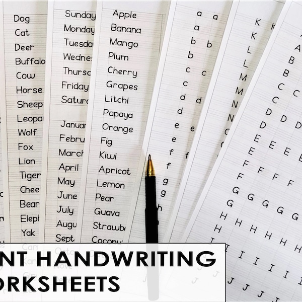 Printable Print Handwriting Worksheets(A4-12Pages)| Uppercase, Lowercase, Shapes & Stroke practices | English Handwriting Practice sheets