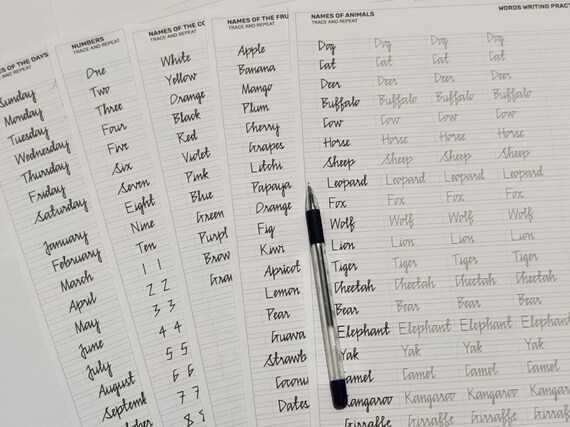 printable sharp edge cursive handwriting worksheets etsy india