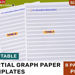 Printable Partial Graph Paper templates for Handwriting practices | 8 pages | Size : A4 | PDFs