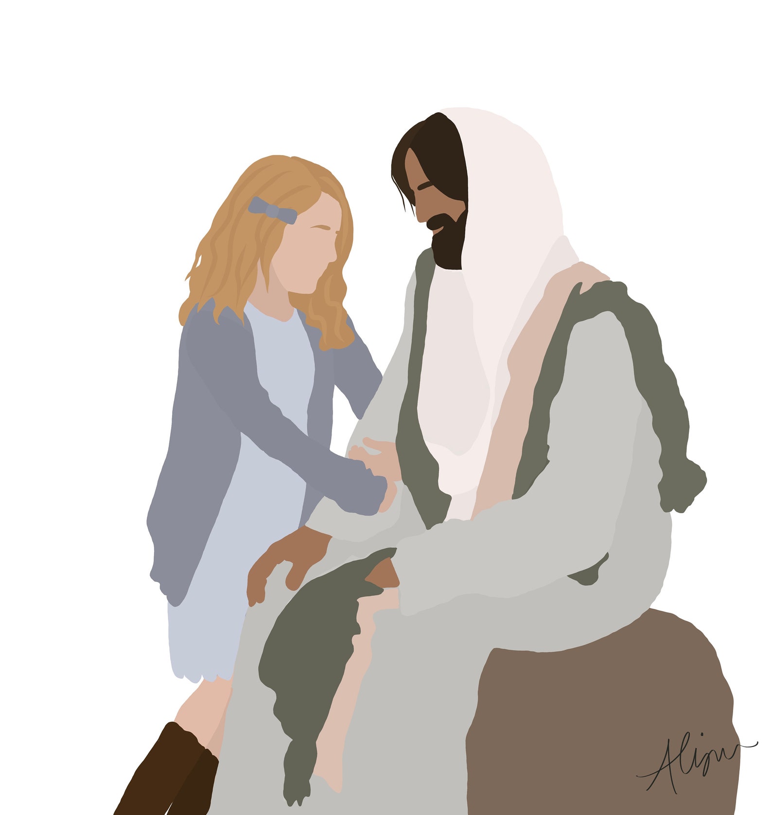 Christ Collection He is Listening Minimalistic Drawing of Jesus With a ...