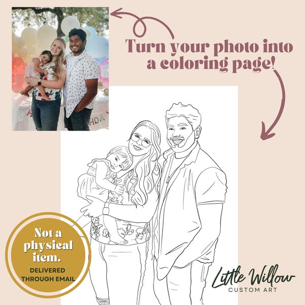 Custom Coloring Page- Email photos& turn them into coloring pages. Personalized Coloring Page. DIGITAL DELIVERY Google Drive. Kids gift idea