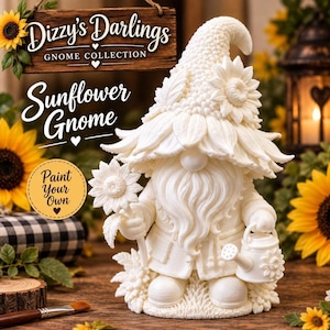 Unpainted Figurine Sunflower Gnome, 4-Inch Paint Your Own Craft