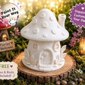 Paint Your Own Mushroom Fairy House – Unpainted Cottage Decor for Creative Fun