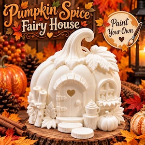 Pumpkin Fairy House, Unpainted Cottage Paint Kit Option