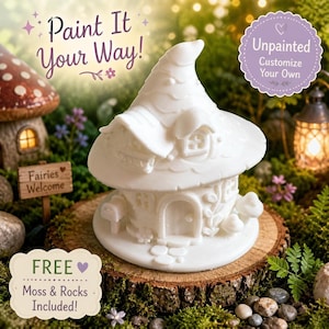 Paint Your Own Witch Hat Fairy House | DIY Unfinished Miniature Cottage