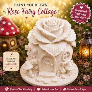 Paint Your Own Rose Fairy Cottage | DIY Craft Kit with Option