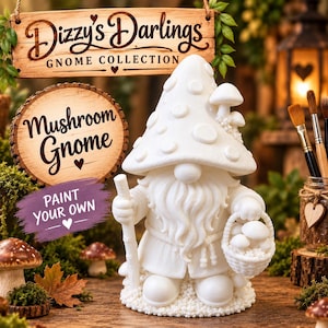 Unpainted Gnome Mushroom Figurine, Paint Your Own DIY Craft Kit