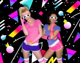 Retro 80's Galaxy Backdrop, Old School Colorful Shapes, Instant Digital Download Wallpaper, Background, & Backdrop