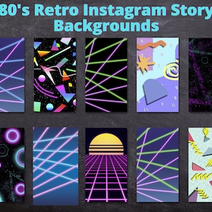 Retro 80s Instagram Story Backgrounds Digital Neon Backdrops Social Media Graphics Virtual Zoom Backgrounds  Neon Laser Beams Backgrounds