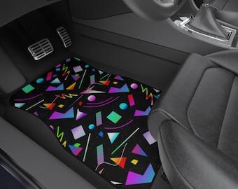 Juego de 4 alfombrillas de coche retro de los años 80: alfombrillas coloridas y duraderas con respaldo antideslizante para coches
