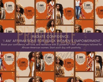 Uplifting Affirmation Cards for Black Women: 31-Day Printable Set with Bonus Cellphone wallpaper PNGS