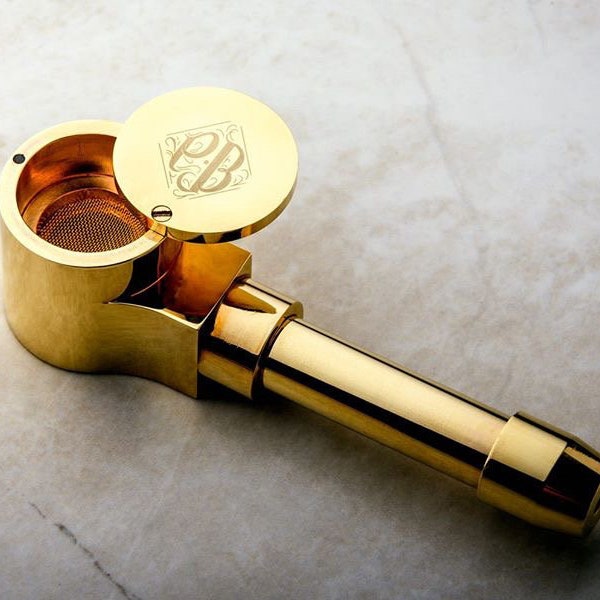 The Brockton Mk2 | Brass Smoking Pipe with Lid | 1920s |  Free Screens