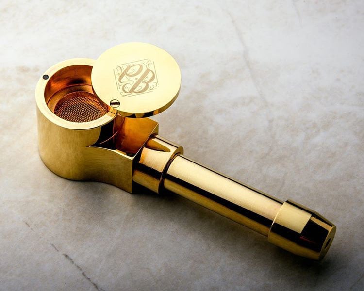 Brass Tobacco Smoking Proto Pipe Style w/ Lid & Stash Storage Cylinder  Chamber