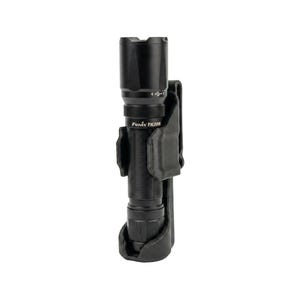 May include: Black Fenix TK20R flashlight in a black holster. The flashlight has a ribbed body and the text "Fenix TK20R" is printed on the side. The holster has a belt clip.