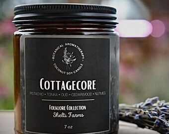 Cottagecore - Botanical Aromatherapy Candle - Folklore Collection • Pistachio|Tonka|Oud|Cedar|Nutmeg •