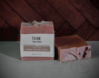 Fleur - Natural Bar Soap - Inspired Wellness • Lavender|Geranium|Ylang Ylang|Patchouli|Bergamot|Rose Clay • Zero Grit - Rough Cut