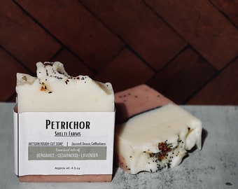 Petrichor - Natural Bar Soap - Inspired Wellness • Lavender|Cedar|Bergamot|Rose Clay • Medium High Grit - Rough Cut