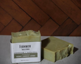 Fernweh - Natural Bar Soap - Inspired Wellness • Lavender|Rosemary|Lemongrass|French Green Clay • Medium Grit - Rough Cut