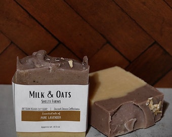 Milk & Oats - Natural Bar Soap • Goat Milk|Oatmeal|Lavender • Gentle Grit - Rough Cut