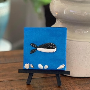 Mini whale pebble art canvas