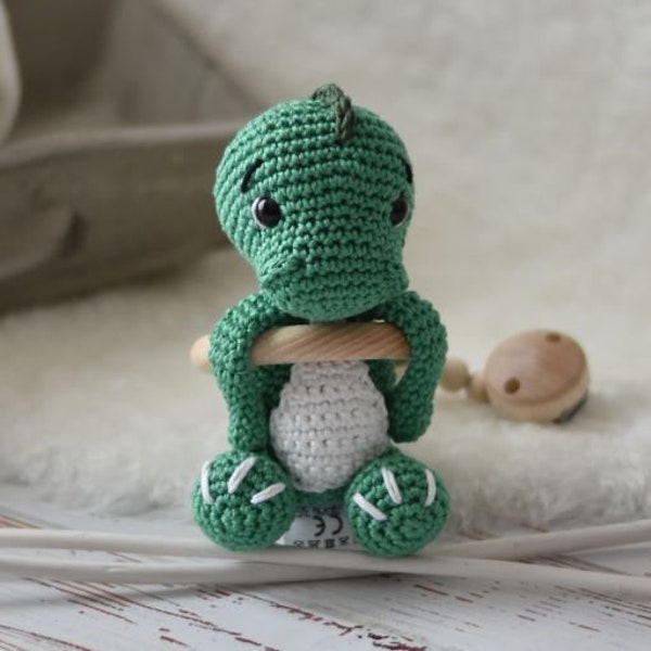 crocheted dinosaur pendant | Light green | stroller chain | Birth gift | Baptism gift godchild | Baby shower | Gift for pregnant women