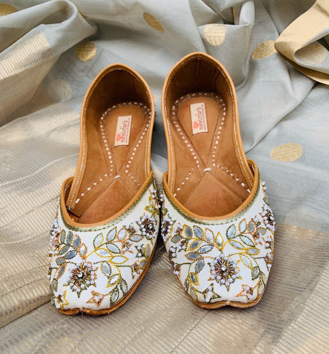 White Jutti Women Bridal Shoes Flats Handcrafted Juttis Etsy