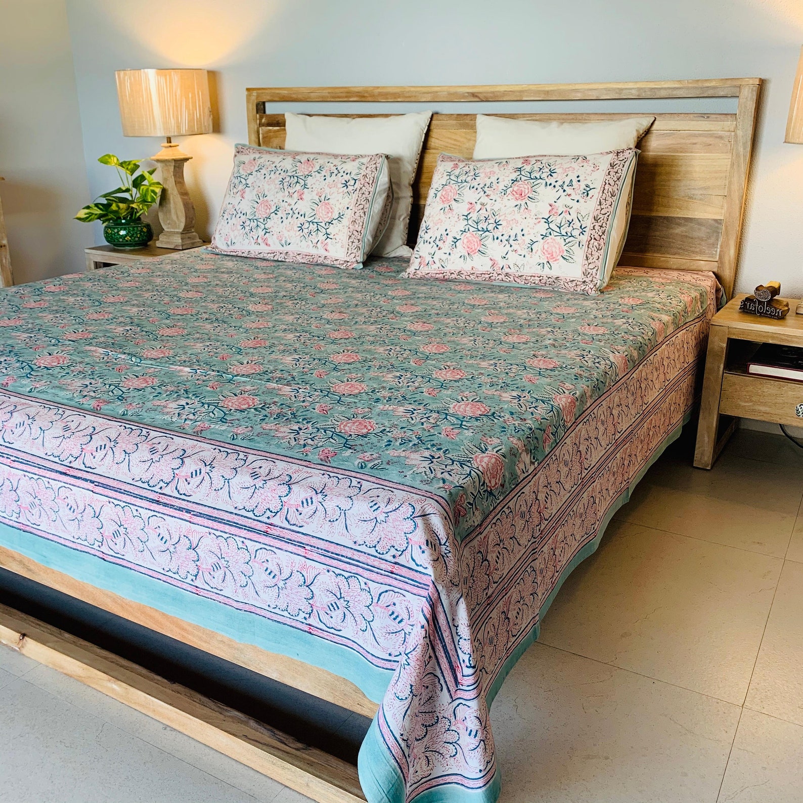 Reversible Pillow Bedsheet Indian Print Bedspread King Size Etsy