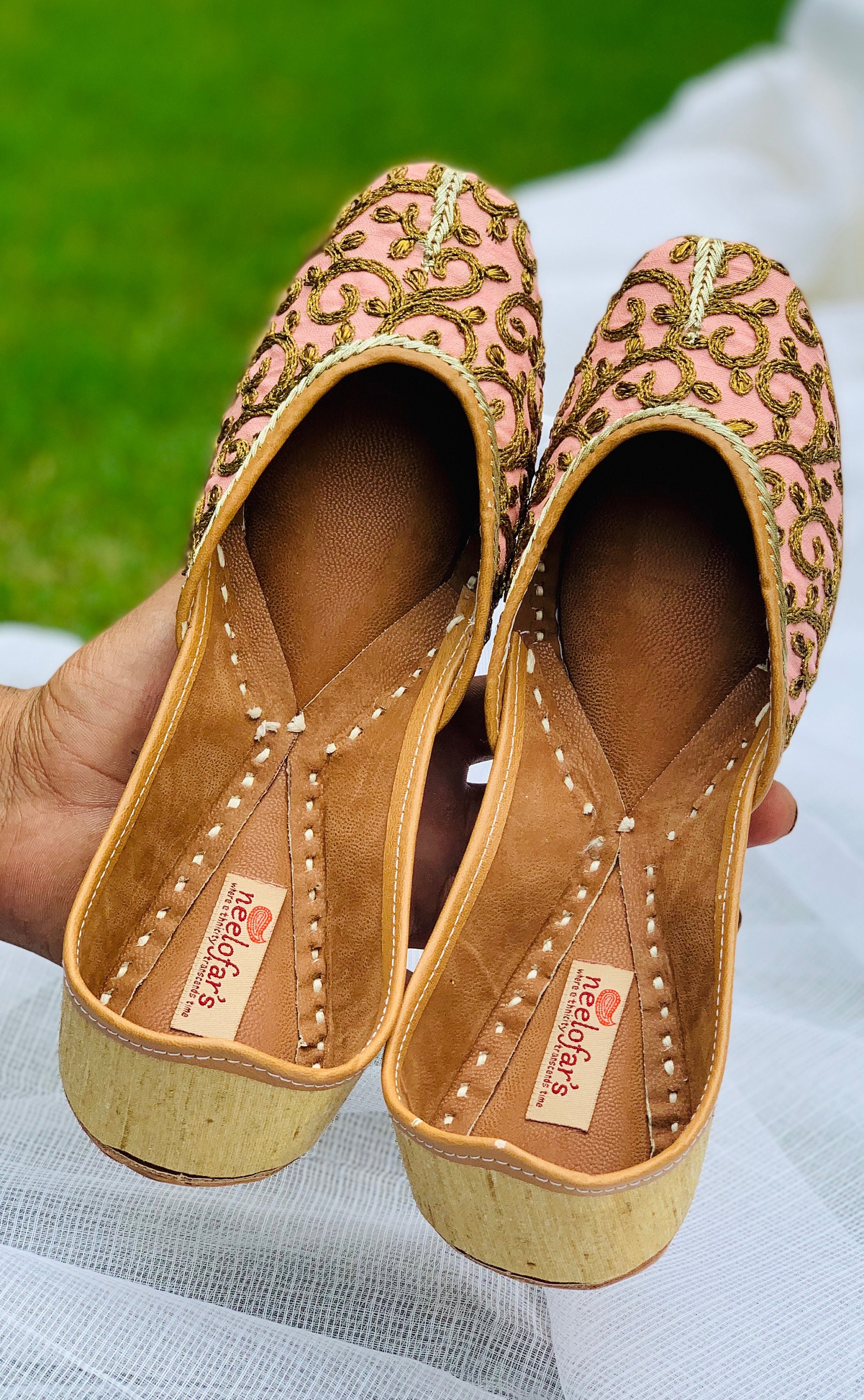 Pink Jutti for Women Bridal Shoes Handcrafted Juttis Zari Etsy