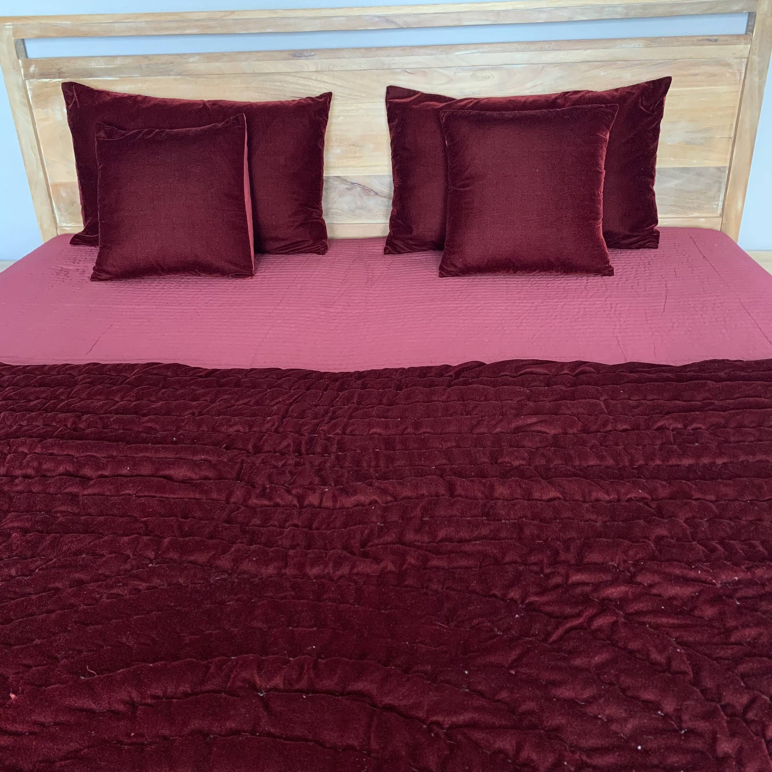 Maroon Silk Velvet Quilt Blanket Handstitched Customized Etsy