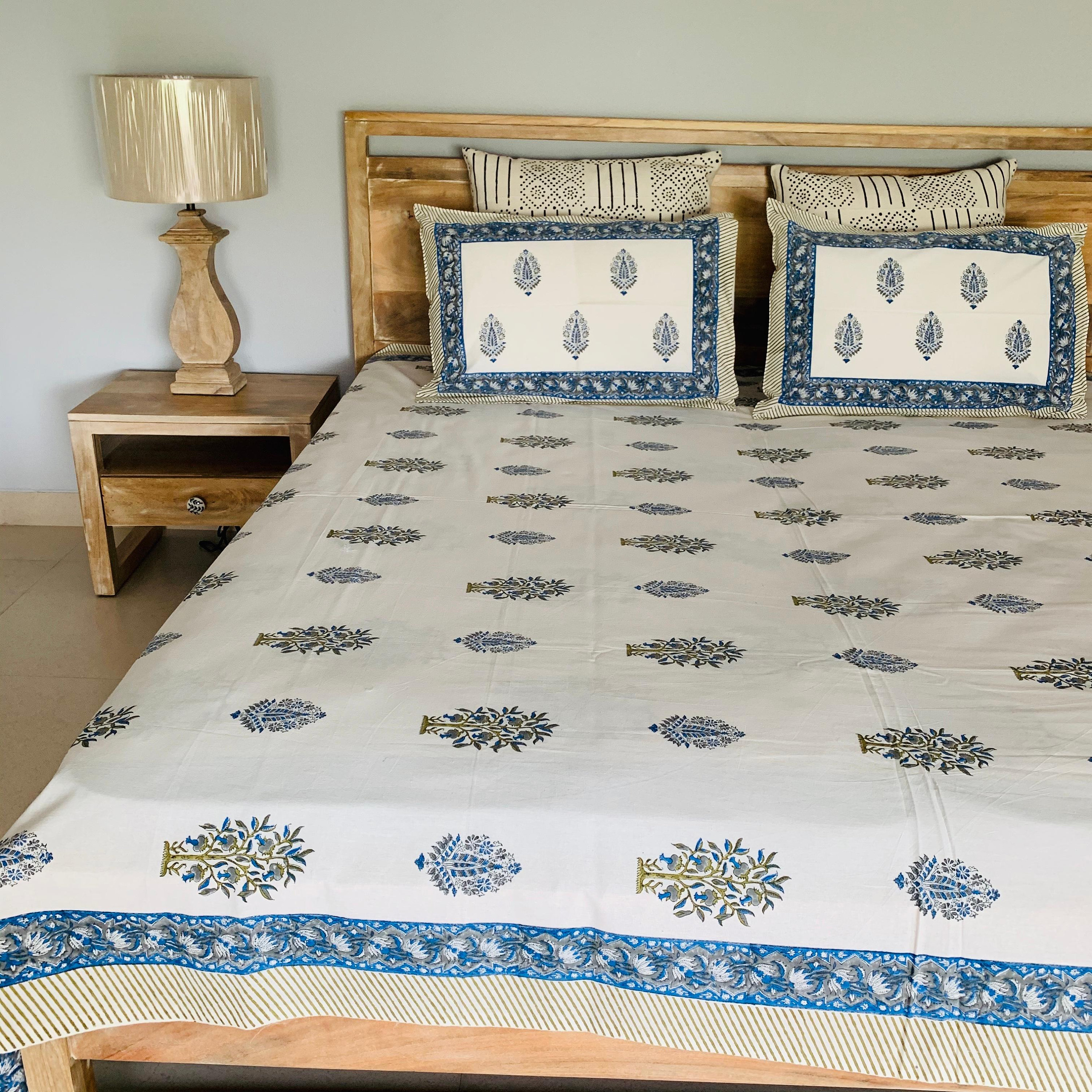 Indian Hand Block Print Cotton Flat Sheet Bed Cover Floral Etsy